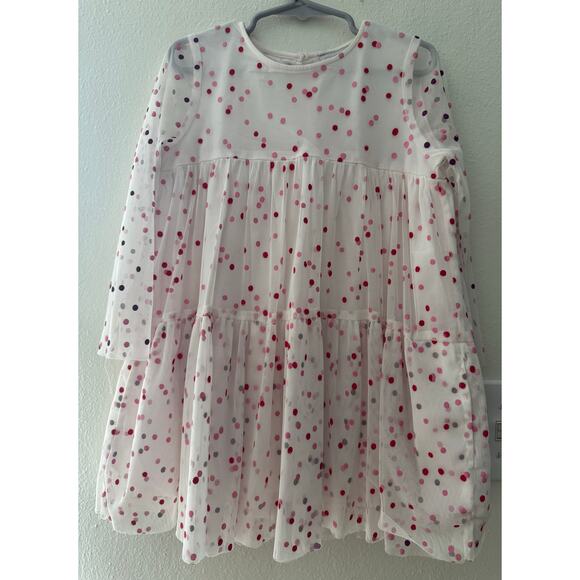 Stella McCartney Girls' Dot Print Long Sleeve Tulle Dress, size 5, pink polkadot - Picture 2 of 7